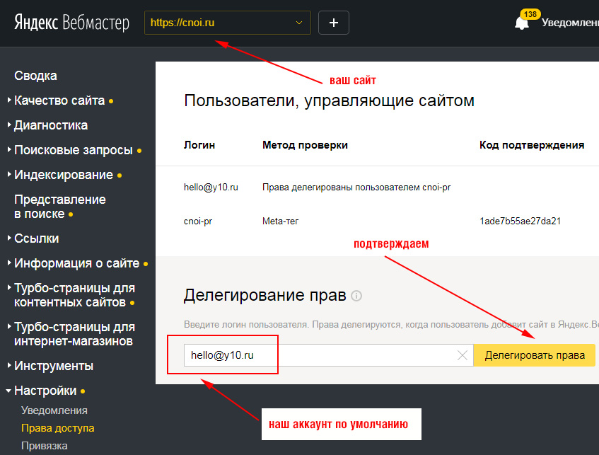 Гостевой доступ к Яндекс Вебмастеру